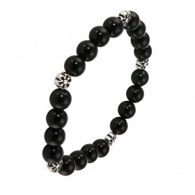 Bracelet Onyx 8mm et Motif Fleur