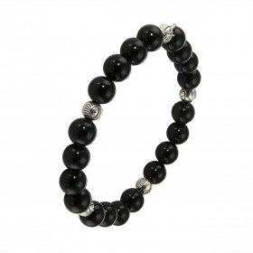 Bracelet Onyx 8mm et Oeil porte bonheur