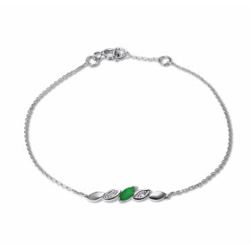 Bracelet Or Blanc 750 Emeraude diamants Motif central serti d une émeraude navette 4.5x2.5mm 2 diamants 1mm diamètre Chaîn...