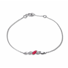 Bracelet Or Blanc 750 Rubis diamants Motif central serti d un rubis navette 4.5x2.5mm 2 diamants 1mm diamètre Chaîne maill...