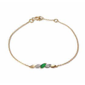 Bracelet Or Jaune 750 Emeraude diamants Motif central serti d une émeraude navette 4.5x2.5mm 2 diamants 1mm diamètre Chaîn...