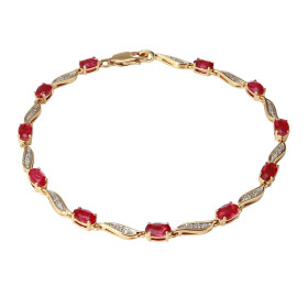  Bracelet Or Jaune 750 Rubis Diamant Bracelet composé rubis ronds 2.1mm sertis à griffes diamants ronds 1.4mm sertis dans ...
