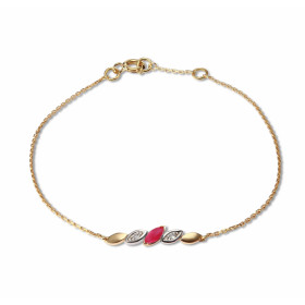 Bracelet Or Jaune 750 Rubis diamants Motif central serti d un rubis navette 4.5x2.5mm 2 diamants 1mm diamètre Chaîne maill...