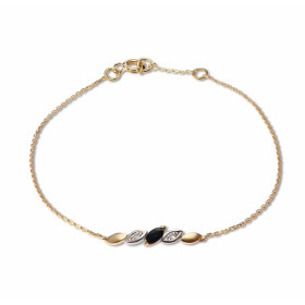 Bracelet Or Jaune 750 Saphir diamants Motif central serti d un saphir navette 4.5x2.5mm 2 diamants 1mm diamètre Chaîne mai...