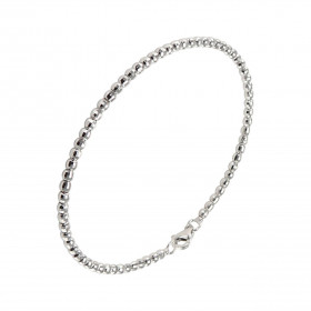 Bracelet or blanc 375 composé perles facettées 2,4mm diamètre Dimensions intérieures : 48x58mm Système d attache : mousqueton