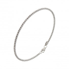 Bracelet or blanc 375 composé perles 2mm diamètre Dimensions intérieures : 48x58mm Système d attache : mousqueton
