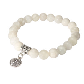 Bracelet Pierre Lune 8mm Breloque Arbre Vie Ce Bracelet est composé 23 perles 8mm d une breloque métal représentant un arb...