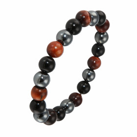 Ce Bracelet pour homme est composé perles oeil taureau, onyx noir hématite. Sa longueur est ajustable 19 à 21 cm, il est m...