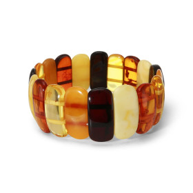 Bracelet Plaquettes Ambre multicolore 24mm x 18.2cm Ambre multicolore Enfilage sur élastique double Largeur : 24mm Longueu...