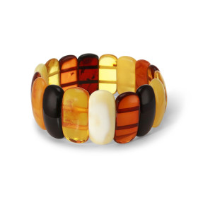 Bracelet Plaquettes Ambre multicolore 25mm x 17.5cm Ambre multicolore Enfilage sur élastique double Largeur : 25mm Longueu...