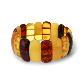 Bracelet Plaquettes Ambre multicolore 25mm x 18cm Ambre multicolore Enfilage sur élastique double Largeur : 25mm Longueur ...