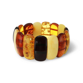 Bracelet Plaquettes Ambre multicolore 28mm x 18cm Ambre multicolore Enfilage sur élastique double Largeur : 28mm Longueur ...