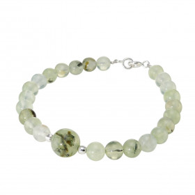 Bracelet Préhnite 6-10mm Argent Ce bracelet est composé pierres 6mm d une pierre 10mm son centre Elle est séparée par 2 pe...