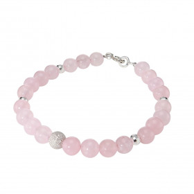 Bracelet Quartz Rose 6mm et Argent. Ce bracelet est composé de pierres de 6mm, de 4 perles facettées en Argent de 4mm de d...