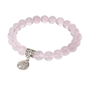 Bracelet Quartz Rose 8mm Breloque Arbre Vie Ce Bracelet est composé 23 perles 8mm d une breloque métal représentant un arb...