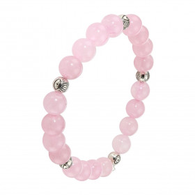 Bracelet Quartz Rose 8mm et Oeil porte bonheur