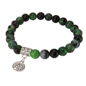 Bracelet Rubis Zoisïte 8mm Breloque Arbre Vie Ce Bracelet est composé 23 perles 8mm d une breloque métal représentant un a...