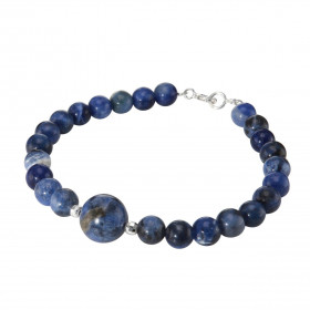 Bracelet Sodalite 6-10mm Argent Ce bracelet est composé pierres 6mm d une pierre 10mm son centre Elle est séparée par 2 pe...