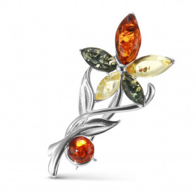 Broche Argent Fleur et Ambre Multicolore. Dimensions du motif : 40x20mm. Attention ce bijou est une broche, il ne peut pas...