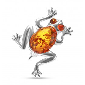 Broche Argent Grenouille  Ambre