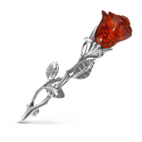 Broche Argent Rose Ambre. Fleur en Ambre couleur cognac. Dimensions du motif : 50x13mm. Attention ce bijou est une broche,...