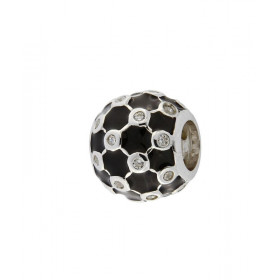 Charm Argent 925 rhodié Boule pavée d oxydes Email Noir Dimensions du charm : 10x10mm Diamètre du trou : 5mm Pavage d oxyd...