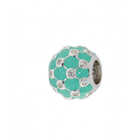 Charm Argent 925 rhodié Boule pavée d'oxydes et Email Turquoise