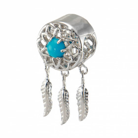 Charm argent rhodié forme d attrape rêve serti 2 turquoises reconstituées Dimensions du charm : 11x22mm Diamètre du trou :...