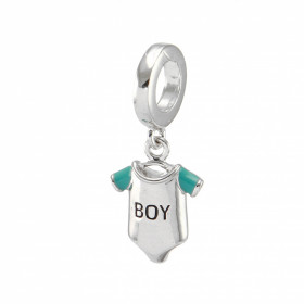 Charm en argent rhodié en forme de body avec l'inscription "boy". Dimensions du pendentif : 9x21mm. Diamètre du trou : 5mm...