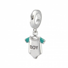 Charm argent rhodié forme body l inscription "boy" Dimensions du pendentif : 9x21mm Diamètre du trou : 5mm Compatible tout...