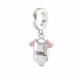 Charm en argent rhodié en forme de body avec l'inscription "girl". Dimensions du pendentif : 9x21mm. Diamètre du trou : 5m...