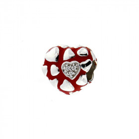 Charm Coeur en Argent 925 Email rouge et Oxydes