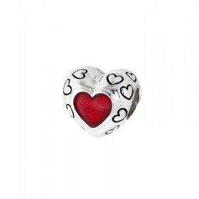 Charm Coeur en Argent 925 et Email rouge. Dimensions du charm : 10x9mm. Diamètre du trou : 5mm. Motifs coeurs noirs et rou...