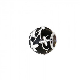 Charm Fleurs en Argent 925 et Email noir et blanc