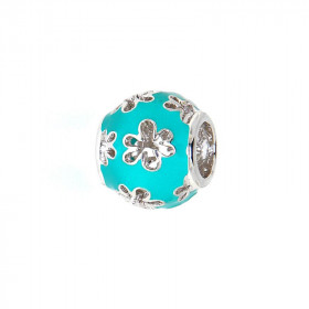 Charm Fleurs en Argent 925 et Email turquoise. Dimensions du charm : 10x11mm. Diamètre du trou : 5mm. Fleurs ajourées sur ...