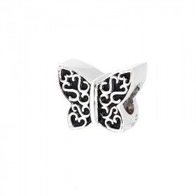 Charm Papillon en Argent 925 et Email noir. Dimensions du charm : 12x11mm. Diamètre du trou : 5mm. Motif Papillon avec ema...