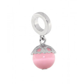 Charm Pendentif Nacre Rose Argent 925 rhodié Longueur du charm 22mm Diamètre du trou : 4,5mm Boule 8mm Compatible toutes m...