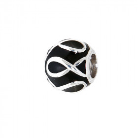 Charm signe infini en Argent 925 et Email noir. Dimensions du charm : 10x11mm. Diamètre du trou : 5mm. Motifs infini sur b...