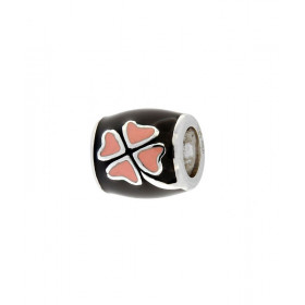 Charm Trefle à 4 Feuilles en Argent 925 Emaillé Noir et Rose. Dimensions du charm : 9x8mm. Diamètre du trou : 5mm. Motif t...