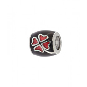 Charm Trefle à 4 Feuilles en Argent 925 Emaillé Noir et Rouge. Dimensions du charm : 9x8mm. Diamètre du trou : 5mm. Motif ...