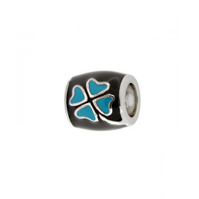 Charm Trefle à 4 Feuilles en Argent 925 Emaillé Noir et Turquoise. Dimensions du charm : 9x8mm. Diamètre du trou : 5mm. Mo...