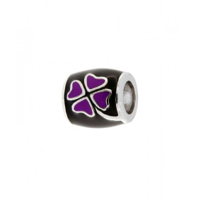 Charm Trefle à 4 Feuilles en Argent 925 Emaillé Noir et Violet. Dimensions du charm : 9x8mm. Diamètre du trou : 5mm. Motif...