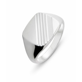  Bague Argent 925 type Chevalière pour Homme Plateau forme carrée 13 x 13 mm rainures diamantées 