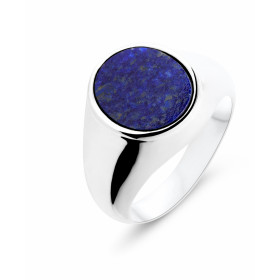 Chevalière en Argent 925 sertie d&#39;un Lapis Lazuli plat de 12x10mm. Largeur de la monture (sur doigt, vue de dessus) : ...