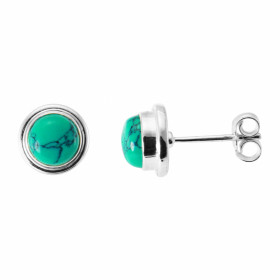Boucles d oreilles style puces d oreilles serties pierres rondes Les pierres varieté Turquoise sont taillées cabochons Le ...