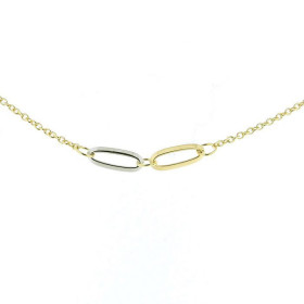 Collier 2 Ors 750 maille ronde avec motifs ovales modernes. Longueur du collier ajustable de 43 à 45cm. Largeur de la mail...