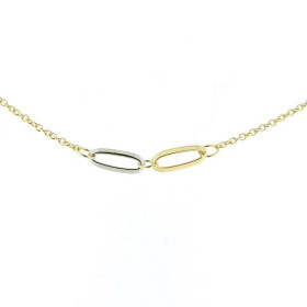  Collier 2 Ors 750 maille ronde motifs ovales modernes Longueur du collier ajustable 43 à 45cm Largeur maille : 1,4mm Dime...