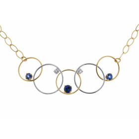 Collier 2 Ors serti de 2 Tanzanites rondes de 5mm de diamètre (2x0,55 carat), 1 Tanzanite ronde de 6mm de diamètre (1 cara...