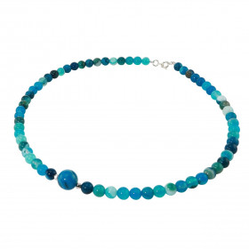 Collier Agate Bleue 6-10mm et Argent. Ce collier est composé de boules de 6mm en Agate Bleue, de 2 perles facettées en Arg...