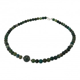 Collier Agate Mousse 6-10mm et Argent. Ce collier est composé de boules de 6mm en Agate Mousse, de 2 perles facettées en A...
